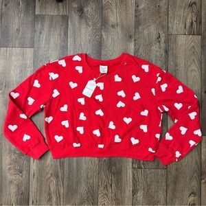 Dreamsicle Cotton Heart Print Sweater Women’s Size XL Red White